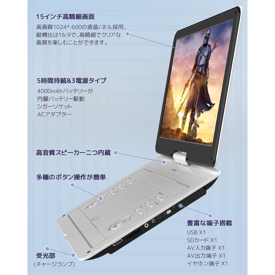 ポータブルDVDプレーヤー 14.1インチ 15.5型 車載携帯式DVD 大容量 