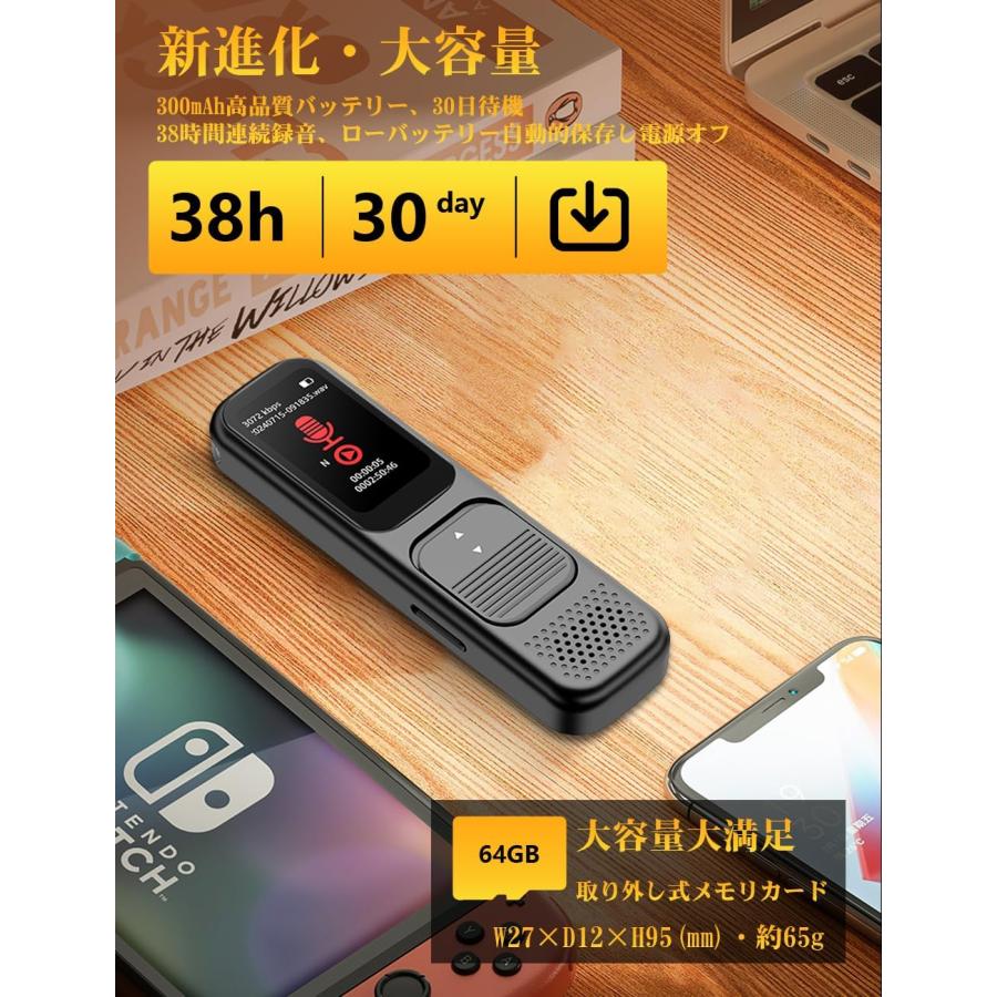 ボイスレコーダー ICレコーダー 小型 録音機 64GB micro SDカード付き