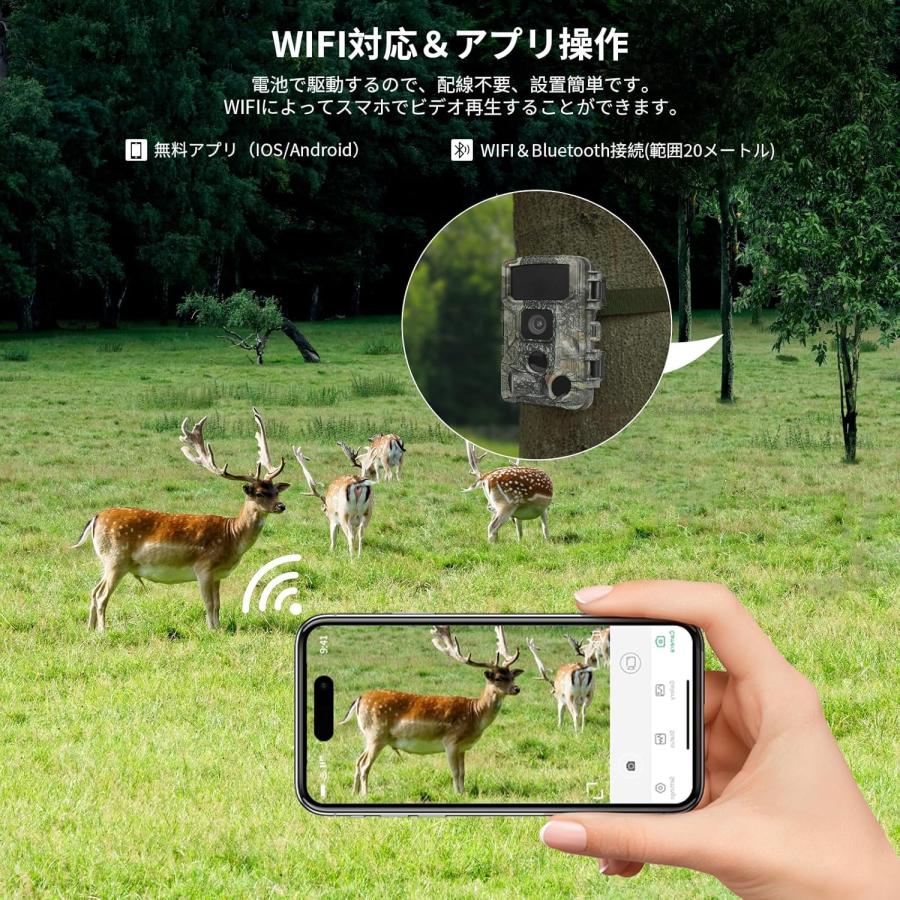 トレイルカメラ 赤外線カメラ スマホアプリ対応 静止画6400万画素 動画 