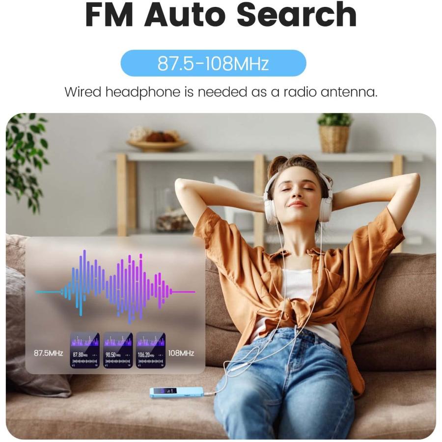 MP3プレーヤー ブルー Bluetooth5.3 内蔵32GB HiFi ダイレクト録音 内蔵スピーカー FMラジオ 2.4インチ 音楽プレーヤー 最大128GBのTFカード対応 AMP-015｜avenir7｜08