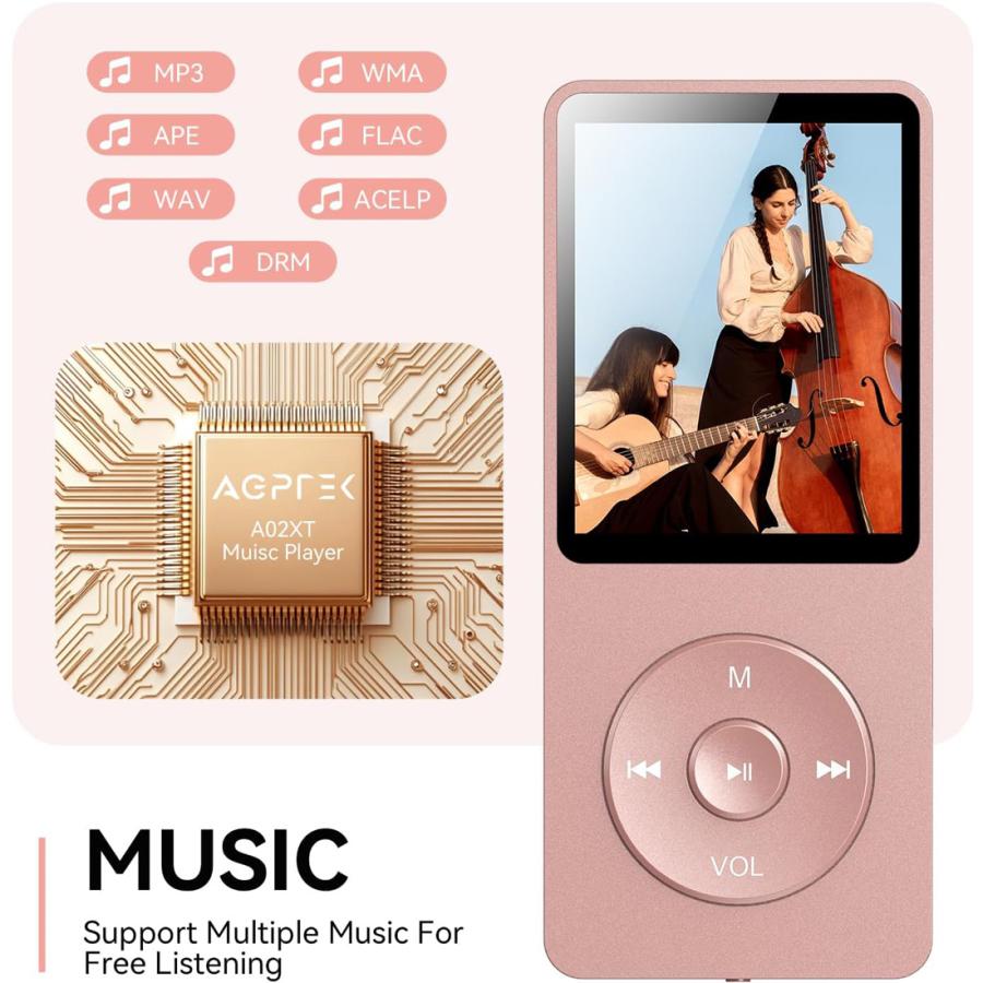 MP3プレーヤー Bluetooth5.3 HIFI 内蔵32GB 40時間長再生時間 軽量