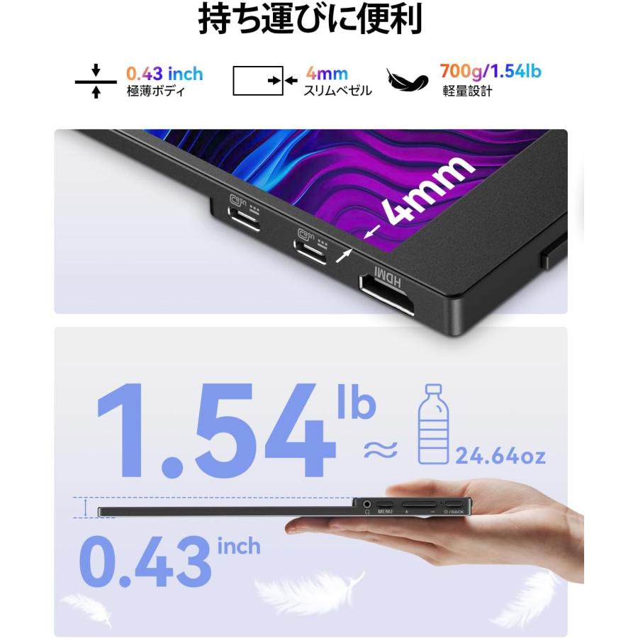 モバイルモニター 15.6インチ FHD ポータブルモニター Fast IPSパネル