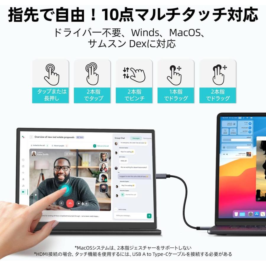 モバイルモニター 10.5インチ タッチパネル 10点タッチ 高輝度420nits