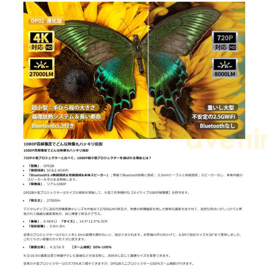 プロジェクター 小型 27000LM 5G WiFi Bluetooth 4K対応 リアル1080P