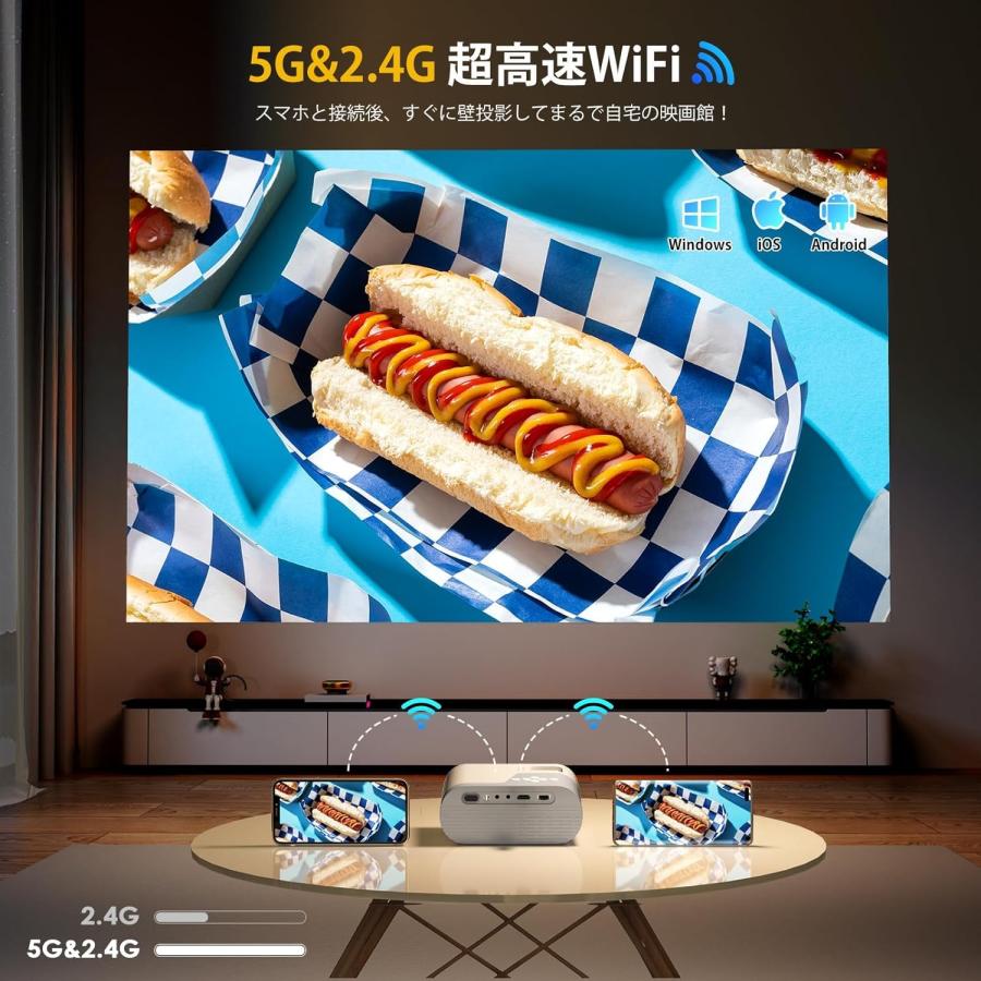 プロジェクター 小型 27000LM 5G WiFi Bluetooth 4K対応 リアル1080P