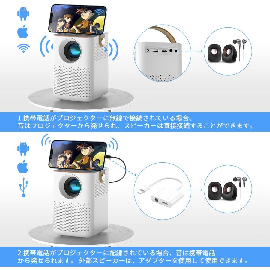 プロジェクター スクリーン付き プロジェクター WiFi 8000LM 720P 1080Pフル HD 対応 ステレオスピーカー内蔵 スマホとケーブルなしで直接接続 APJ-092｜avenir7｜05