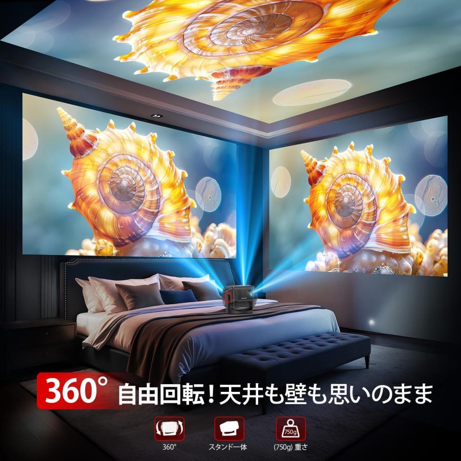 プロジェクター 家庭用 Bluetooth5.4 WIFI6 360°回転 18000LM 1080P 4K