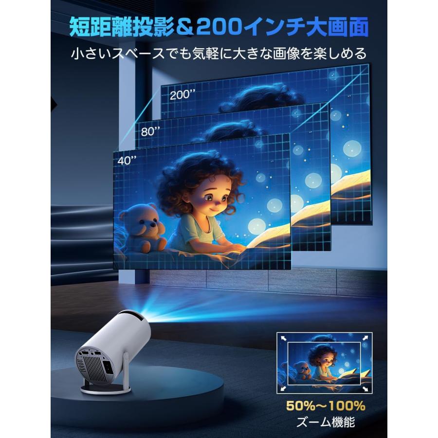 プロジェクター 家庭用 27000LM 270°回転 1080P 天井投影 Wi-Fi6
