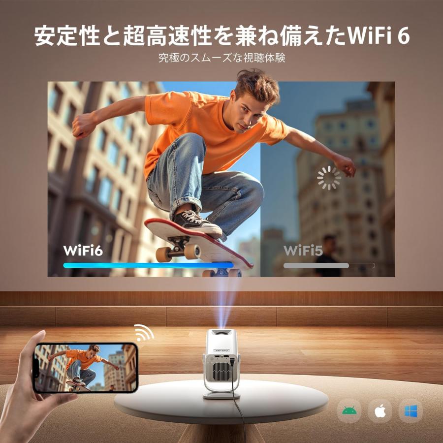 プロジェクター Android TV 搭載 小型 家庭用 短距離投影 30000LM