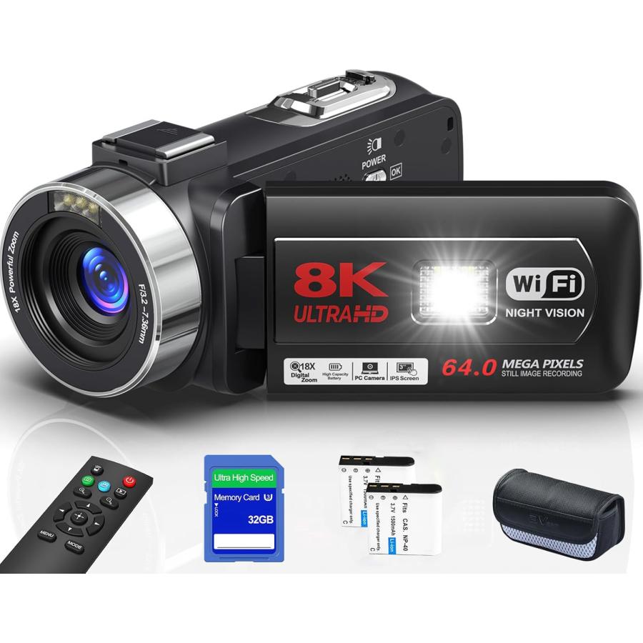 カメラ 8K Ultra HD 64MP ビデオカメラ YouTubeカメラ
