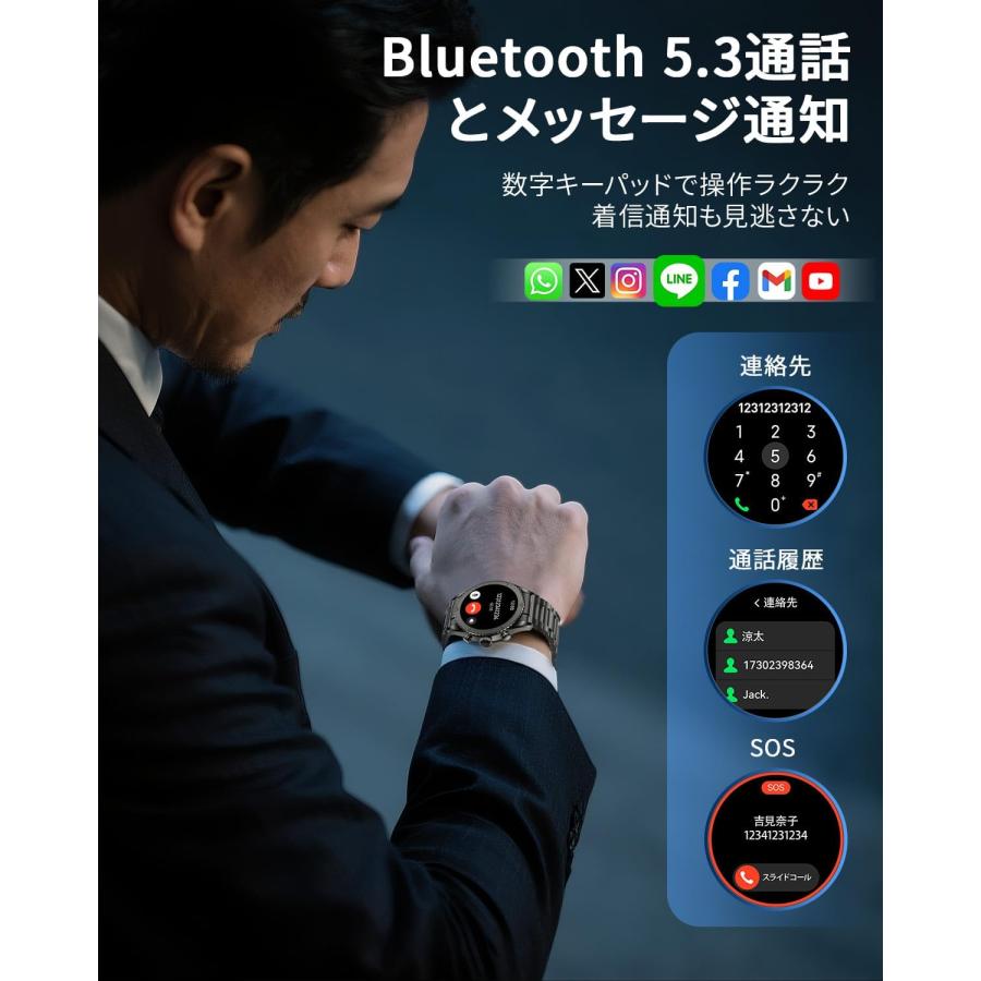 スマートウォッチ スポーツウォッチ Bluetooth通話 1.32インチAMOLED常時表示 腕時計 GPS連携 IP68防水 睡眠管理 smart watch SMW-016a 爆買_4