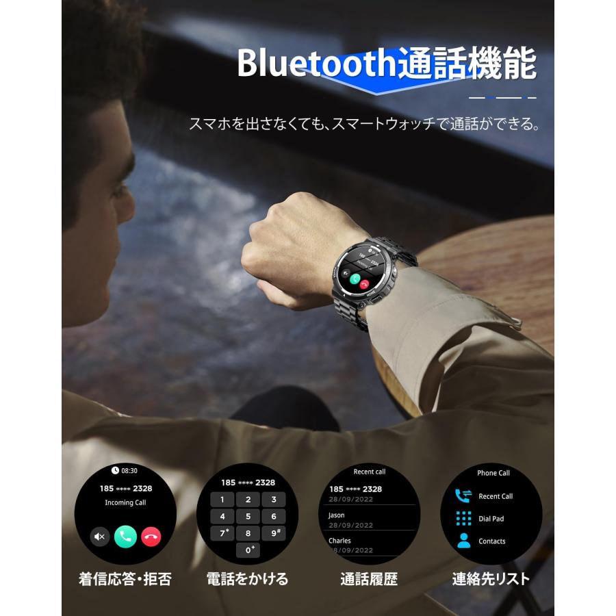 スマートウォッチ スポーツウォッチ Bluetooth通話 1.53インチ アプリのGPS連動可能 腕時計 3ATM防水 smart ...