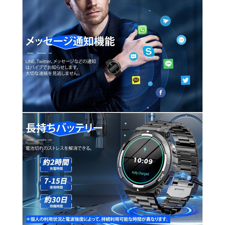 スマートウォッチ スポーツウォッチ Bluetooth通話 1.53インチ アプリのGPS連動可能 腕時計 3ATM防水 smart ...