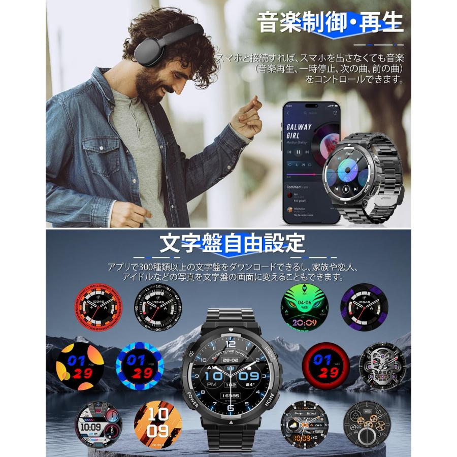 スマートウォッチ スポーツウォッチ Bluetooth通話 1.53インチ アプリのGPS連動可能 腕時計 3ATM防水 smart ...