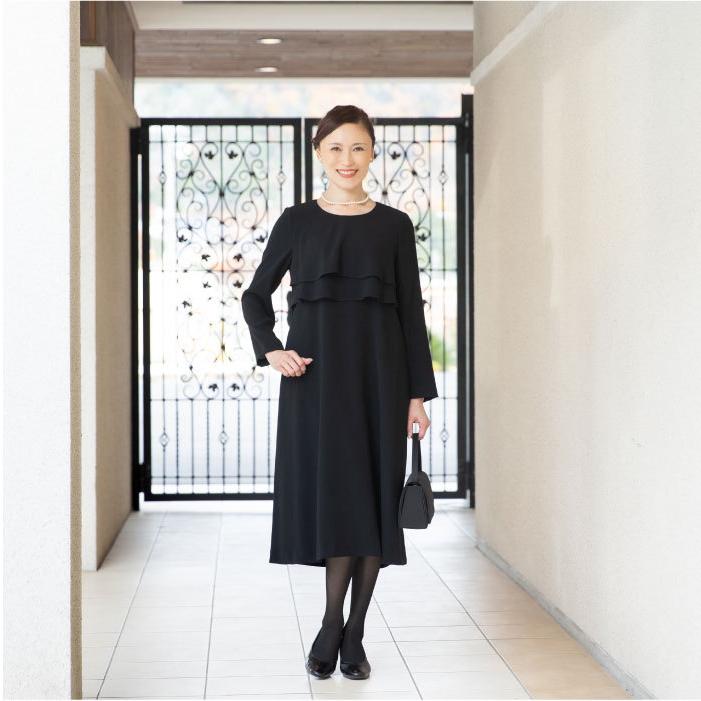 喪服 礼服 ブラックフォーマル ティアードワンピース レディース M L