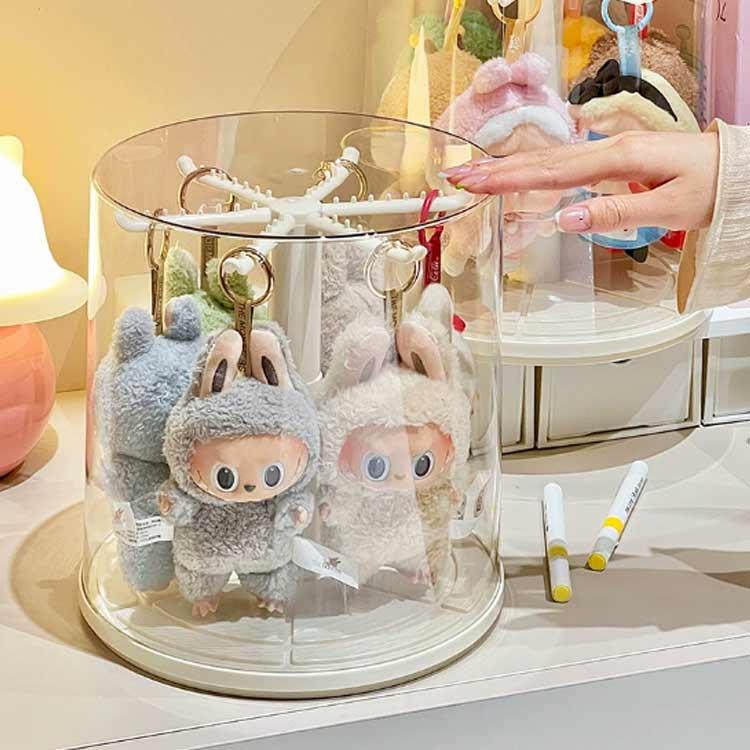 ぬいぐるみ収納ケース 掛けられる 回転可能 透明円柱収納 回転式