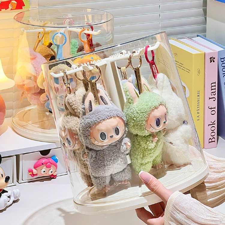 ぬいぐるみ収納ケース 掛けられる 回転可能 透明円柱収納 回転式