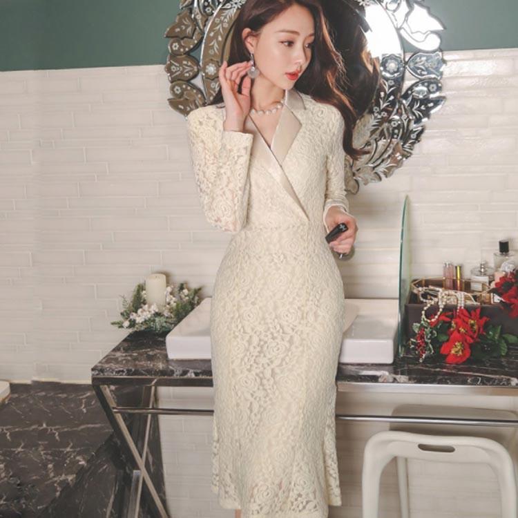 レースワンピース ドレス 総レース 長袖ワンピース レディース ワンピースドレス マーメイド タイト 優雅 テーラードカラー キャバドレス 細身 ビジ Erj152 アパレルavicii アヴィーチ 通販 Yahoo ショッピング