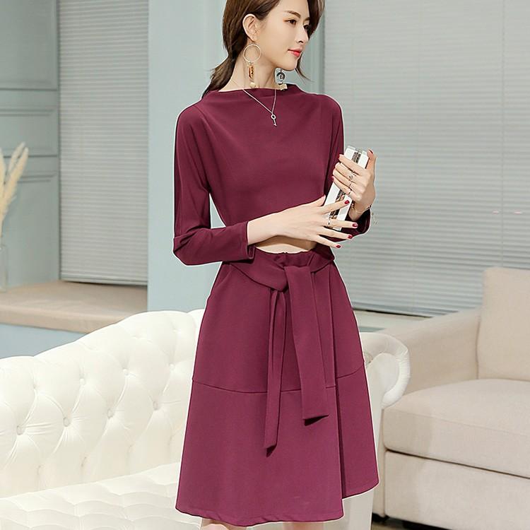 レディースワンピース フォーマルワンピース Aラインワンピース 無地 長袖 フレアワンピース おしゃれ ひざ丈 デート エレガント 大人 上品 女子 メーカー直送