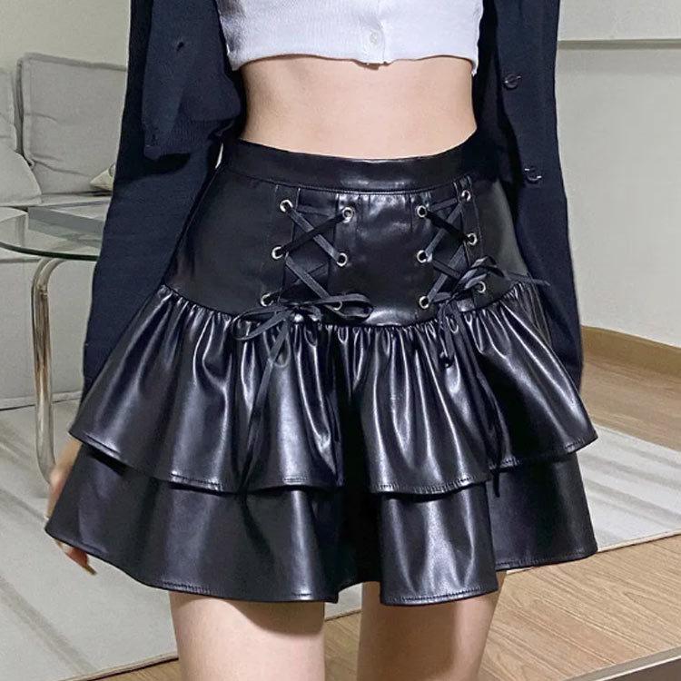 フレアミニスカート スカート フリル Aライン レザースカート  