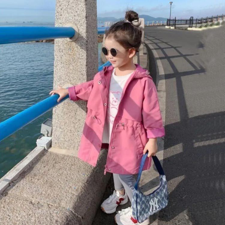 トレンチコート キッズ アウター 女の子 フード付き ロング丈 ジャケット 韓国ファッション 子供服 秋新作 90 100 110 1 130 1 新作