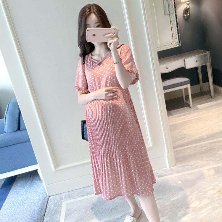 予約販売 本 マタニティウエア シフォン 授乳服 マタニティ 妊娠 産前産後 お出掛け 送料無料 マタニティ ワンピース 半袖 シフォンワンピース 授乳服 マタニティウェア ギャザーワンピース 切り替え ドット柄 水玉柄 Vネック フレ Www Centrodelmobilebassanese It