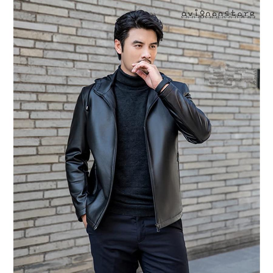 レザージャケット メンズ フード付き 革ジャン 本革 ライダースジャケット レザーパーカー ラムレザー シングル おしゃれ 秋冬 