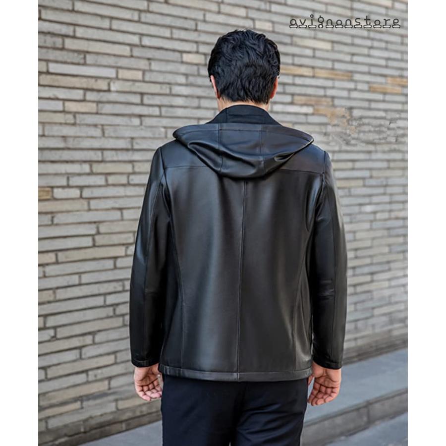 レザージャケット メンズ フード付き 革ジャン 本革 ライダースジャケット レザーパーカー ラムレザー シングル おしゃれ 秋冬 