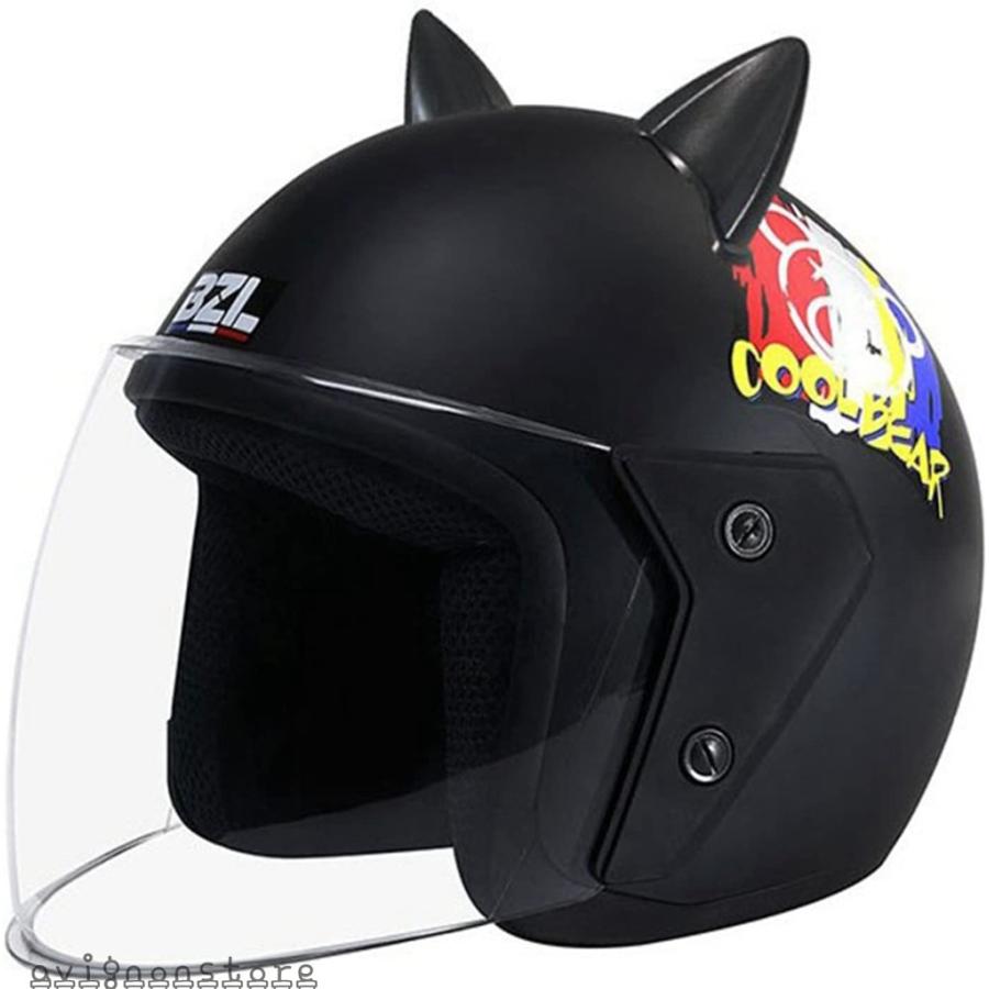 バイクヘルメット 原付 ハーフ 半帽 猫耳付き 可愛い 猫柄 犬柄 クリア