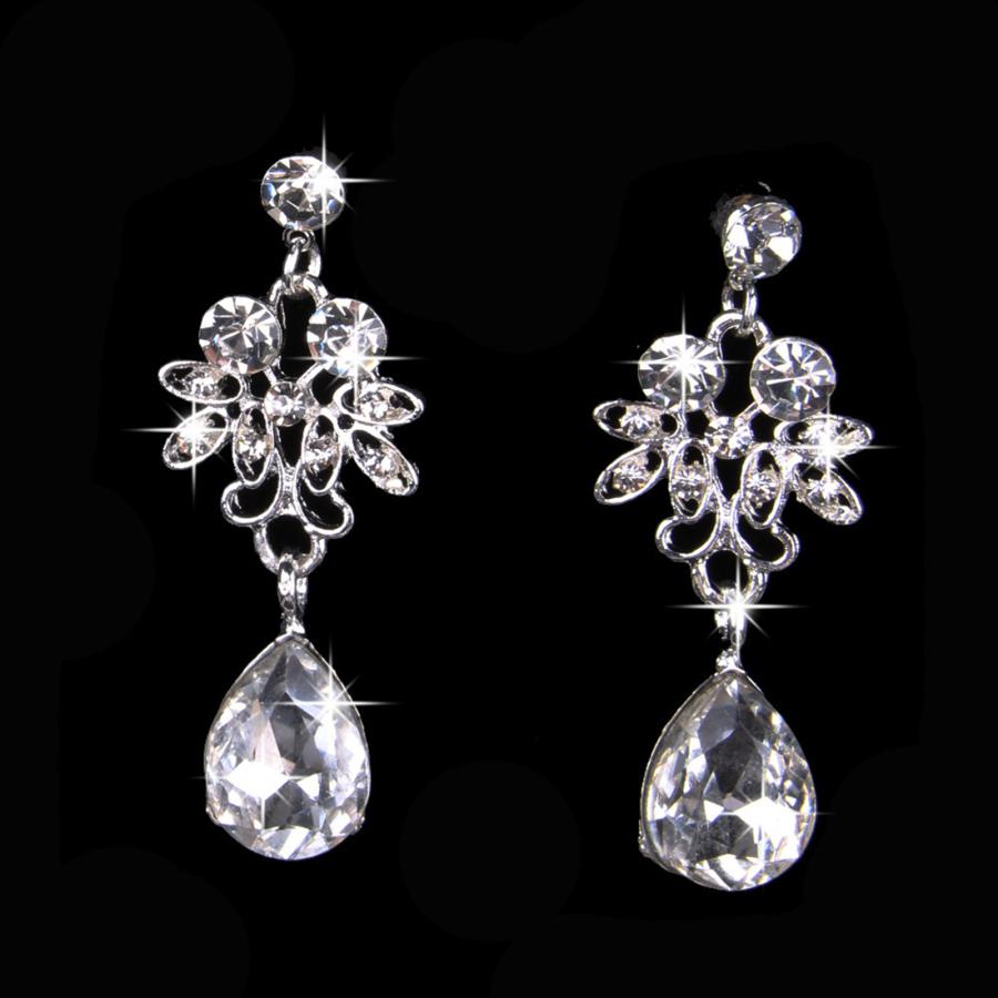 シルバー 花びら クリスタルストーン ネックレス ピアス 2点セット