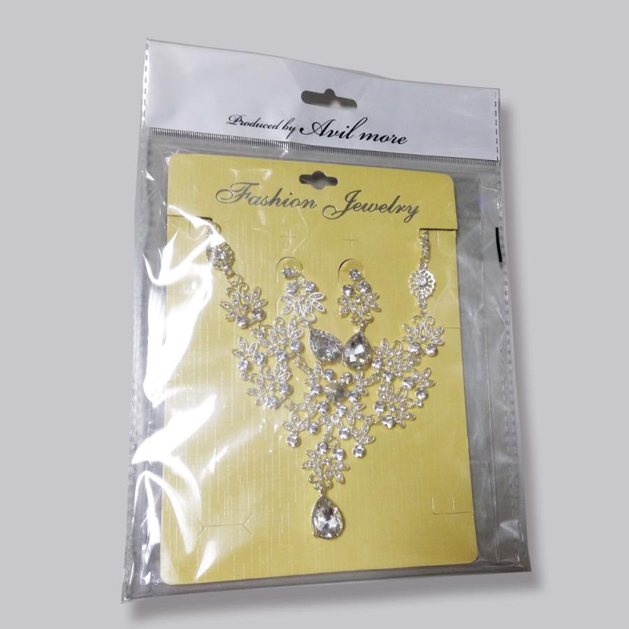 シルバー 花びら クリスタルストーン ネックレス ピアス 2点セット