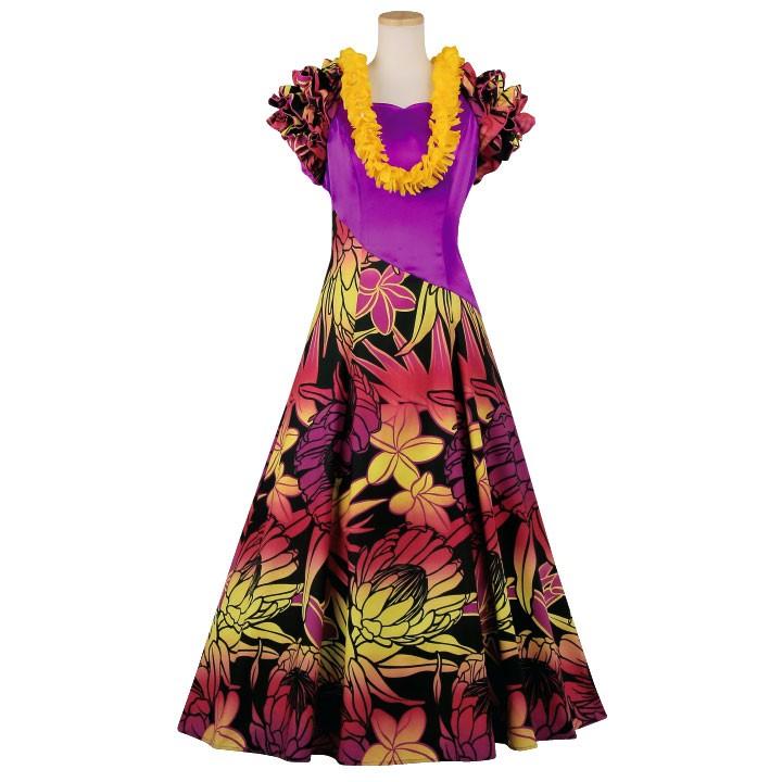 在庫限りセール フラダンス フラドレス バイオレット 紫 プロテア プルメリア 切替フリルドレス Op315 3 フラダンス衣装 ロングドレス ステージ発表会衣装のアビバーレ 通販 Yahoo ショッピング