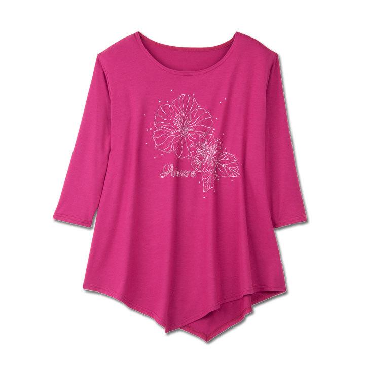 即納☆ 在庫限りセール 体型かくす 万能 ビッグTシャツ (ハイビスカス