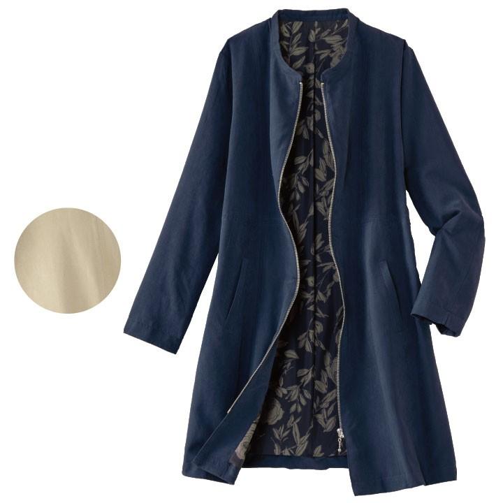 レディース アウター 裏プリント使い ネイビー ベージュ スエード調 ロングジャケット Jk1069 レディースアウター 春 秋 ミセス ステージ発表会衣装のアビバーレ 通販 Yahoo ショッピング