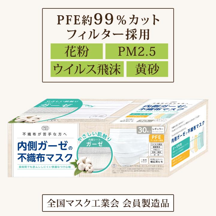 内側ガーゼの不織布マスク (60枚入) Z1762 内側 綿100％ コットン