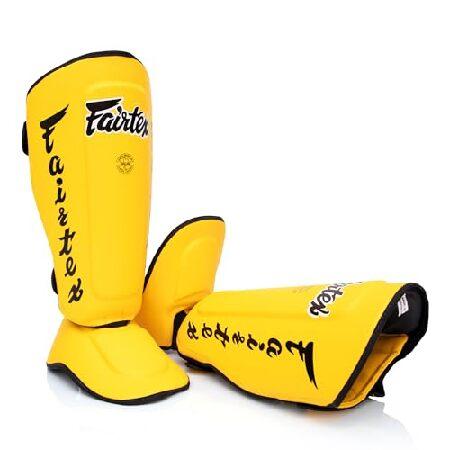 (Yellow, Medium) - Fairtex Muay Thai Boxing MMA Shin Guards SP7 Twister Detachable In Step Shin Pads Colour: Black White Red Blue Yellow Size: Mediumの画像