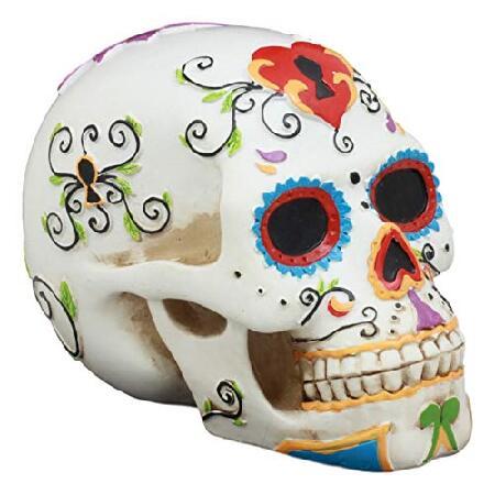 ホワイト花柄Sunny Day of the Dead Skull Resin Figurineスケルトン死者の日by Gifts ＆ Decorの画像