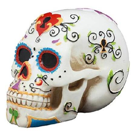 ホワイト花柄Sunny Day of the Dead Skull Resin Figurineスケルトン死者の日by Gifts ＆ Decorの画像