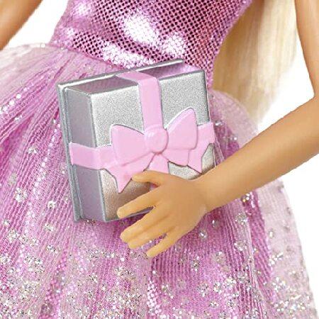 Mattel - Barbie Happy Birthday Doll with Sparkling Pink Party Dress with Present， Blonde_2