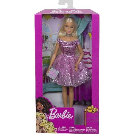 Mattel - Barbie Happy Birthday Doll with Sparkling Pink Party Dress with Present， Blonde_5