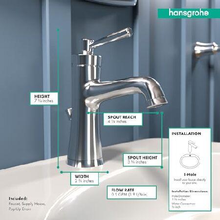 Hansgrohe 4773-M Joleena 0.5 GPM シングルホール蛇口 ポップアップドレイン付き 7.75-Inches Tall 04773000 1_3