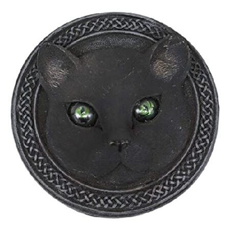 Ebros 神話 ケルト五芒星 ノットワーク 黒猫 緑の目 丸形装飾ボックス 置物 直径4インチ ホーム装飾 像 猫 ウィッカ ウィッチクラフト マジック ハロウィン アクの画像