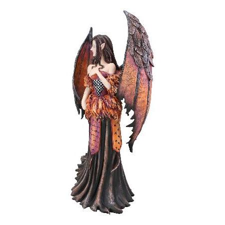 エブロス エイミーブラウン ファンタジー ラージ ゴシック 秋 ファイヤー コウモリ 翼 エルフ 妖精 像 高さ17インチ ファンタジー 神話 妖精 魔法 水彩 収集品_2