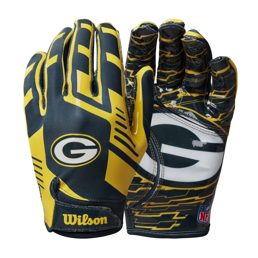 在庫セール送料無料 WILSON NFL Stretch Fit Football Gloves - Green Bay- Adult (WTF9326GB)