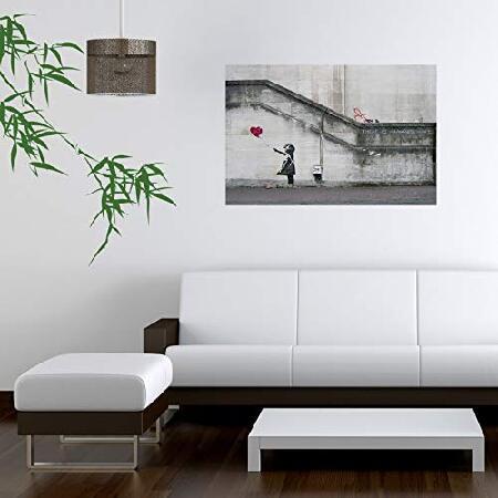 Buyartforless There Is Always Hope バルーンガール by Banksy 36x24 アートポスタープリント、グレー、ブラック、レッド_1