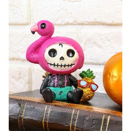 Ebros Gift Furry Bones トロピカル ピナ コラーダ パイナップル ピンク フラミンゴ コスチューム スケルトン モンスター コレクターアイテム ハロウィン マカブ_1