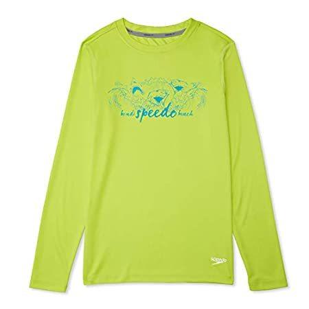 Speedo Boys' Uv Swim Shirt Long Sleeve Tee Graphic, Acid Lime, Medium｜awa-outdoor