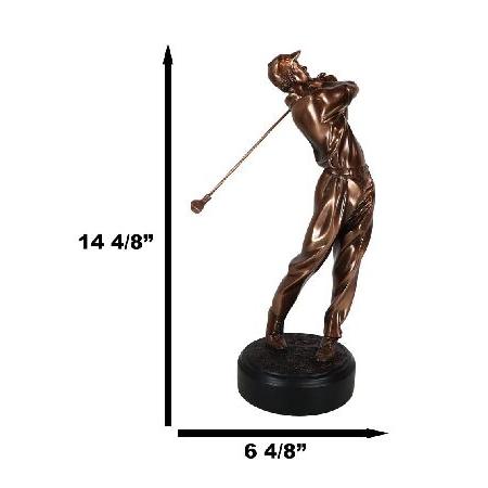 Ebros Perfect Golf Drive L 高さ15インチ プロフェッショナルゴルファー スイングゴルフクラブフィギュア ブロンズ 電気メッキ樹脂 トロフィーベース付き プロの画像