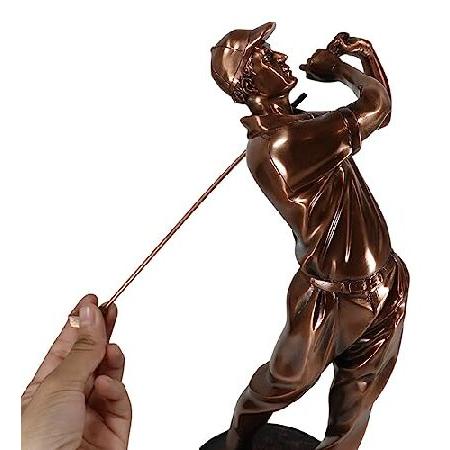 Ebros Perfect Golf Drive L 高さ15インチ プロフェッショナルゴルファー スイングゴルフクラブフィギュア ブロンズ 電気メッキ樹脂 トロフィーベース付き プロの画像