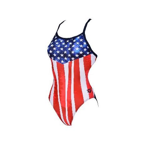 ARENA Women's Standard Print Challenge Back One Piece Swimsuit, Stars ＆ Stripes, 30_1